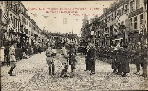 Ak Saint Dié Lothringen Vosges, Fetes de la Victoire 14 Juillet 1919, Remise de Decorations