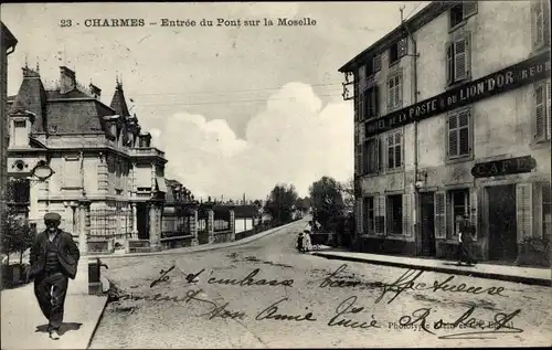 Ak Charmes sur Moselle Lothringen Vosges, Entree du Pont sur la Moselle, Hotel du Lion d'Or