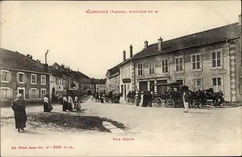 Ak Corcieux Lothringen Vosges, Rue Henry, Kutschen