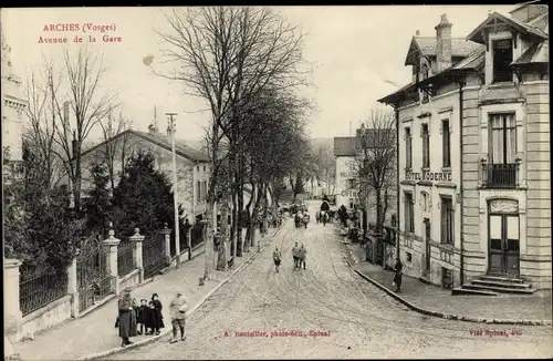 Ak Arches Lothringen Vosges, Avenue de la Gare, Hotel Moderne