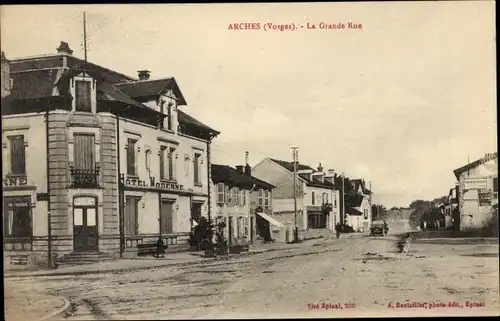 Ak Arches Lothringen Vosges, La Grande Rue, Hotel Moderne