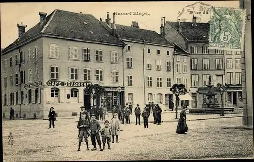 Ak Raon l'Etape Lothringen Vosges, Cafe, Brasserie, Place