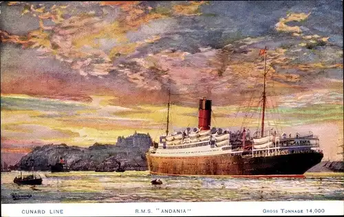 Künstler Ak Dampfer RMS Andania, Cunard Line