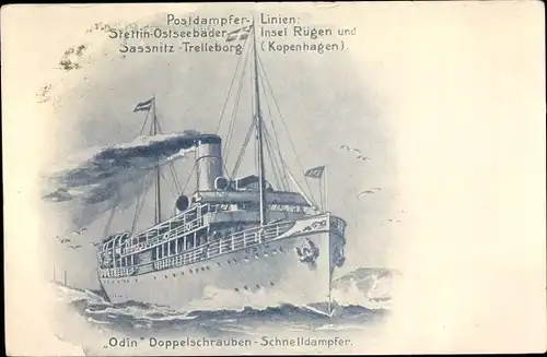 Künstler Ak Fährschiff Odin, Reederei Braeunlich Stettin
