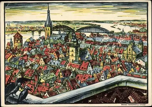 Künstler Ak Merkendell, Hanns, Düsseldorf am Rhein, Gesolei 1926, Altstadt vom Wilhelm Marx Haus aus