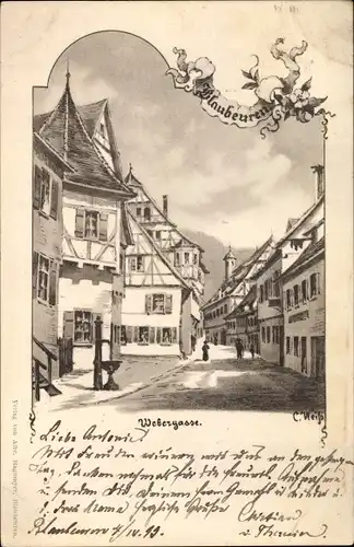 Künstler Ak Weiß, Blaubeuren Baden Württemberg, Webergasse, Wasserpumpe