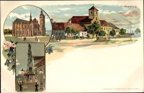 Litho Košice Kassa Kaschau Slowakei, Stadtpartie, Kirche, Brunnen