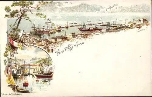 Litho Rijeka Fiume Kroatien, Blick auf den Hafen
