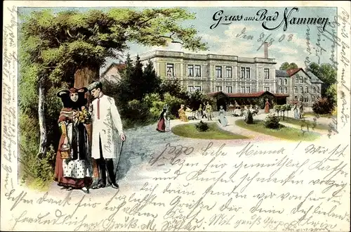 Ak Nammen Porta Westfalica in Nordrhein Westfalen, Kurhaus, Paar in Trachten