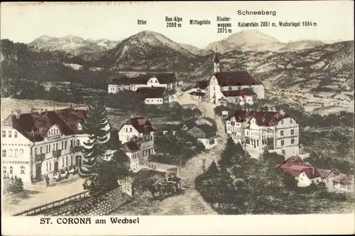 Ak St Corona am Wechsel in Niederösterreich, Blick auf den Ort, Schneeberg, Kaiserstein, Rax Alpe