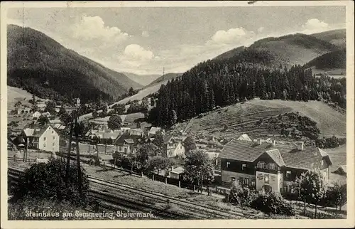 Ak Steinhaus am Semmering Steiermark, Blick auf den Ort, Bahnschienen