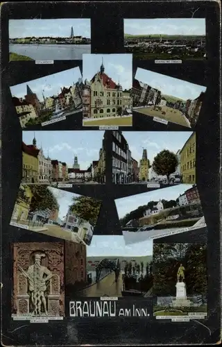 Ak Braunau am Inn Oberösterreich, Ortsansichten, Denkmal, Rathaus