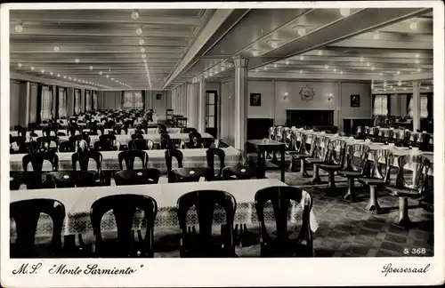 Ak HSDG Dampfer Monte Sarmiento, Zweischraubenmotorschiff, Speisesaal