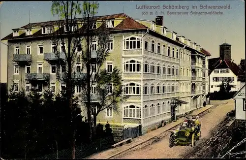 Ak Schömberg im Nordschwarzwald Kreis Calw, Sanatorium Schwarzwaldheim, Auto