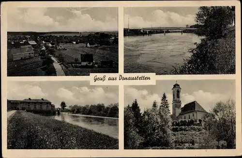 Ak Donaustetten Ulm an der Donau Baden Württemberg, Panorama vom Ort, Brückenpartie, Kirche, Ufer