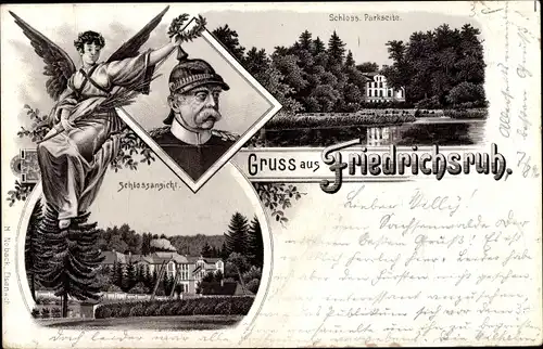 Litho Friedrichsruh Aumühle, Otto von Bismarck, Herzog zu Lauenburg, Portrait, Engel, Schloss