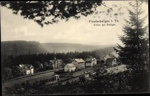 Ak Finsterbergen Friedrichroda Thüringen, Villen am Steiger, Panorama