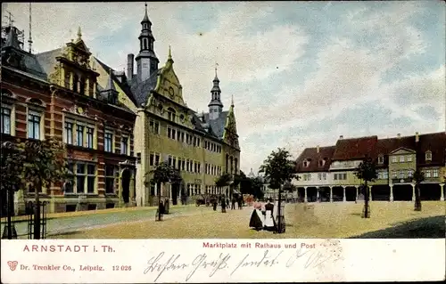 Ak Arnstadt im Ilm Kreis Thüringen, Marktplatz mit Rathaus und Post