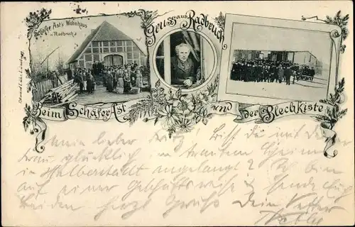 Ak Radbruch Niedersachsen, Schäfer Ast's Wohnhaus, Portrait am Fenster, Blechkiste, Gruppenbild