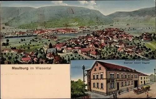 Litho Maulburg im Wiesental Schwarzwald, Gasthaus Zum Ochsen, Panorama