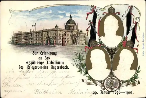 Wappen Präge Litho Berlin Mitte, Schloss, Kaiser Wilhelm II., Fahnen