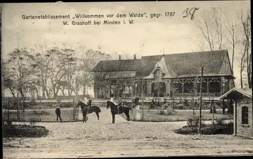 Ak Grashoff Minden in Westfalen, Gartenetablissement Willkommen vor dem Walde, W. Grashoff