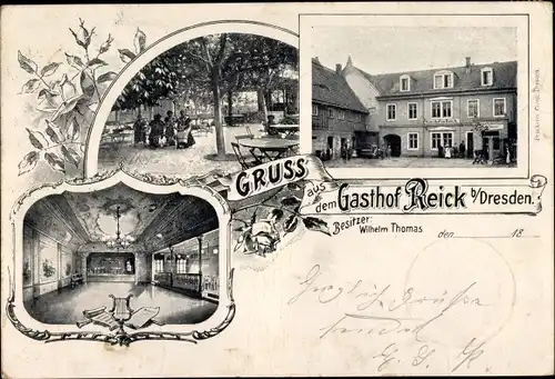 Ak Dresden Reick, Gasthof Reick von Wilhelm Thomas, Garten, Saal