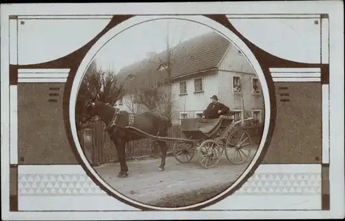 Passepartout Foto Ak Dresden Niedersedlitz, Mann in einer Kutsche, Pferd