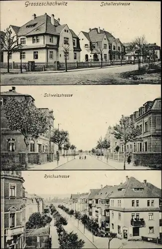 Ak Dresden Leuben Großzschachwitz, Schallerstraße, Schweizstraße, Reichsstraße