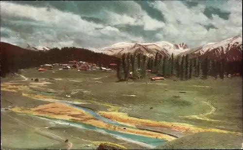 Ak Gulmarg Indien, Panorama, Ortsansicht mit Gebirge