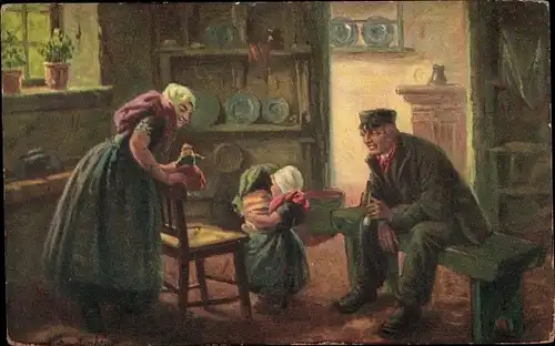 Künstler Ak Gerstenhauer, Johann Georg, Familie in niederländischen Trachten