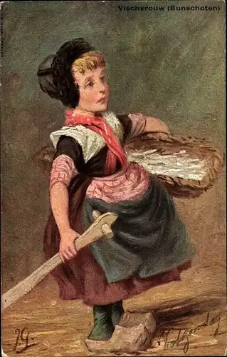 Künstler Ak Gerstenhauer, Johann, Georg, Bunschoten Utrecht Niederlande, Vischvrouw, Fischhändlerin