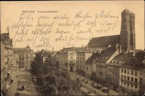 Ak München, Promenadenplatz, Straßenbahn