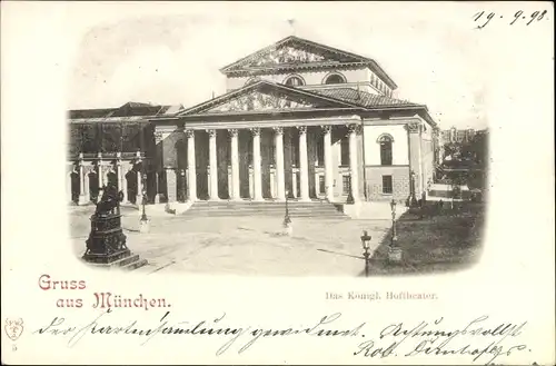 Ak München, Das Königl. Hoftheater, Denkmal