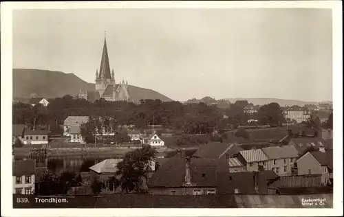 Ak Trondhjem Trondheim Norwegen, Ortsansicht mit Kirche