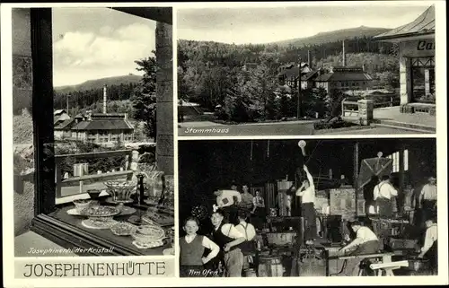 Ak Szklarska Poręba Schreiberhau Riesengebirge Schlesien, Josephinenhütte, Kristallwaren