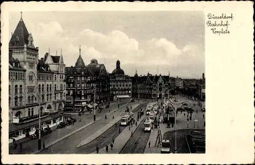 Ak Düsseldorf am Rhein, Bahnhof Vorplatz, Straßenbahnen