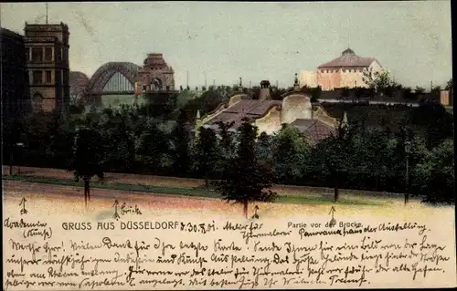 Ak Düsseldorf am Rhein, Partie von der Brücke