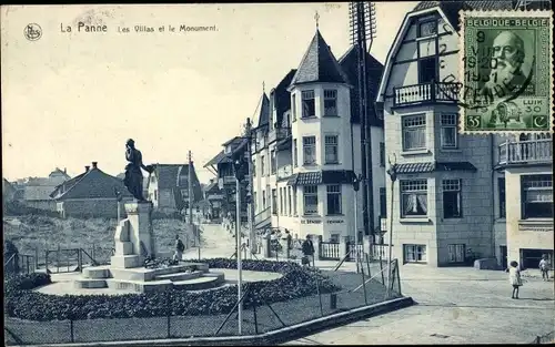 Ak La Panne De Panne Westflandern, Les Villas et le Monument