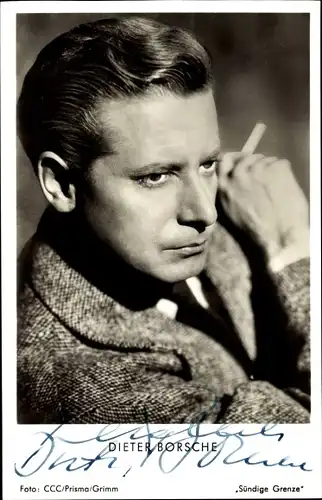 Ak Schauspieler Dieter Borsche, Portrait, Autogramm, Zigarette
