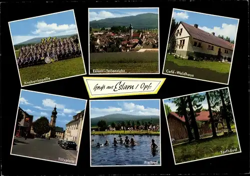 Ak Eslarn in der Oberpfalz Bayern, Knabenkapelle, Eslarn-Teilansicht, Cafe-Waldhaus, Tillyplatz