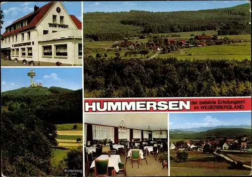 Ak Hummersen Lügde im Weserbergland, Gasthaus und Pension Zur Post, Speiseraum, Panorama