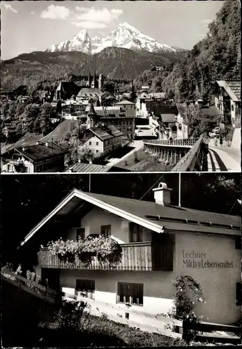 Ak Berchtesgaden in Oberbayern, Panorama, Haus Lechner, Milch u. Lebensmittel