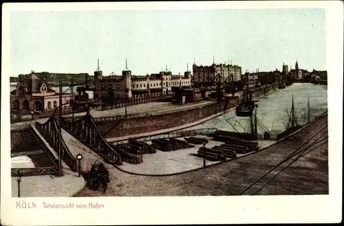 Ak Köln am Rhein, Totalansicht vom Hafen, Brücke, Schiffe