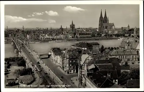 Ak Köln am Rhein, Von Deutz aus gesehen mit Hindenburgbrücke, Dom