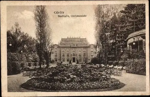 Ak Görlitz in der Lausitz, Stadthalle, Gartenansicht