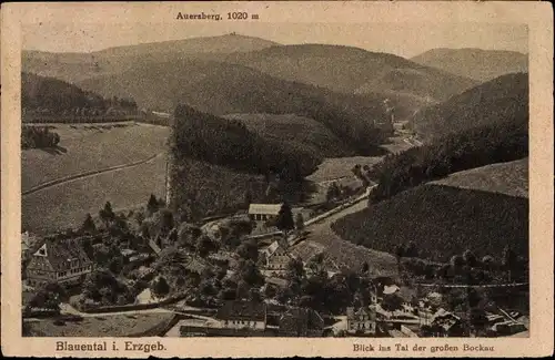 Ak Blauental Eibenstock im Erzgebirge Sachsen, Blick ins Tal der großen Bockau, Auersberg