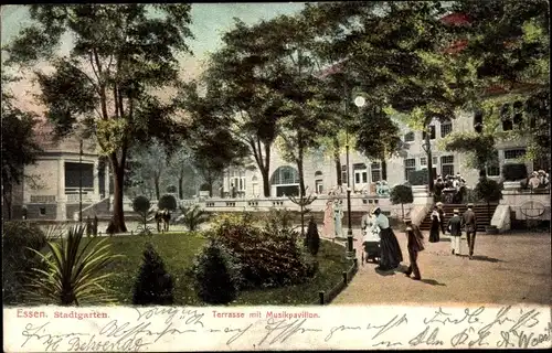 Ak Essen im Ruhrgebiet, Stadtgarten, Terrasse mit Musikpavillon