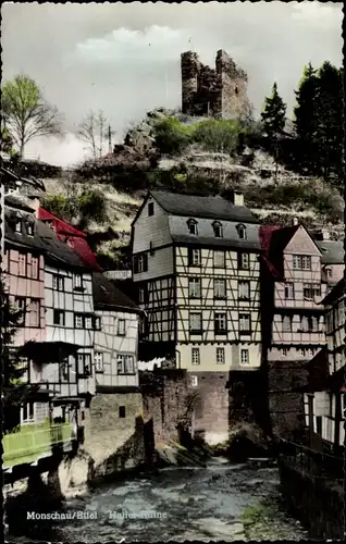 Ak Monschau Montjoie in der Eifel, Häuser an der Rur, Haller Ruine