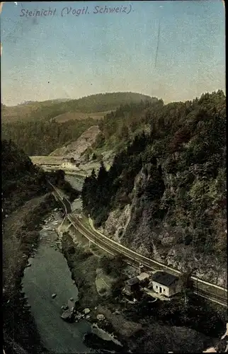 Ak Steinicht Pöhl im Vogtland, Bahnstrecke im Tal